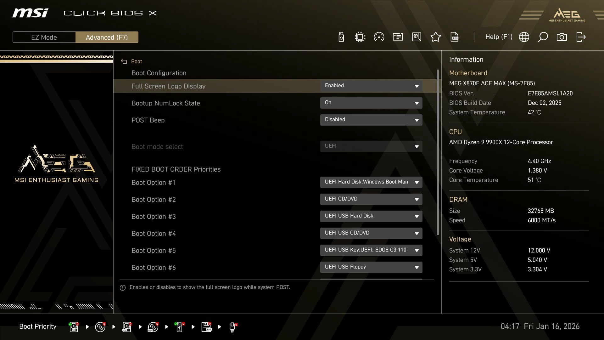 MSI MEG X870E Ace Max - BIOS