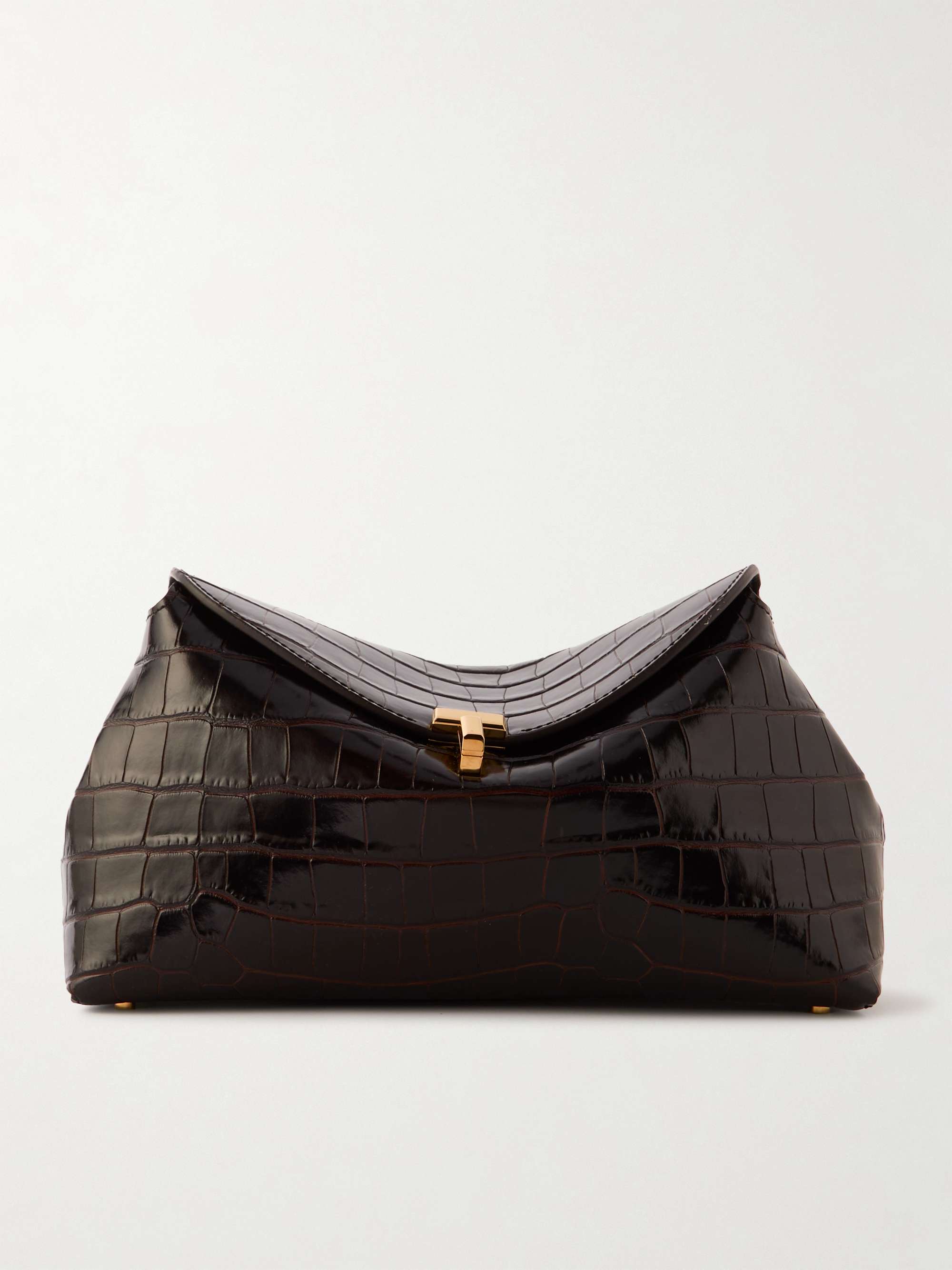 T-Lock Croc-Effect Leather Clutch