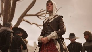 1666: Amsterdam trailer shows a woman walking through a crowd with a gray sky in the background.