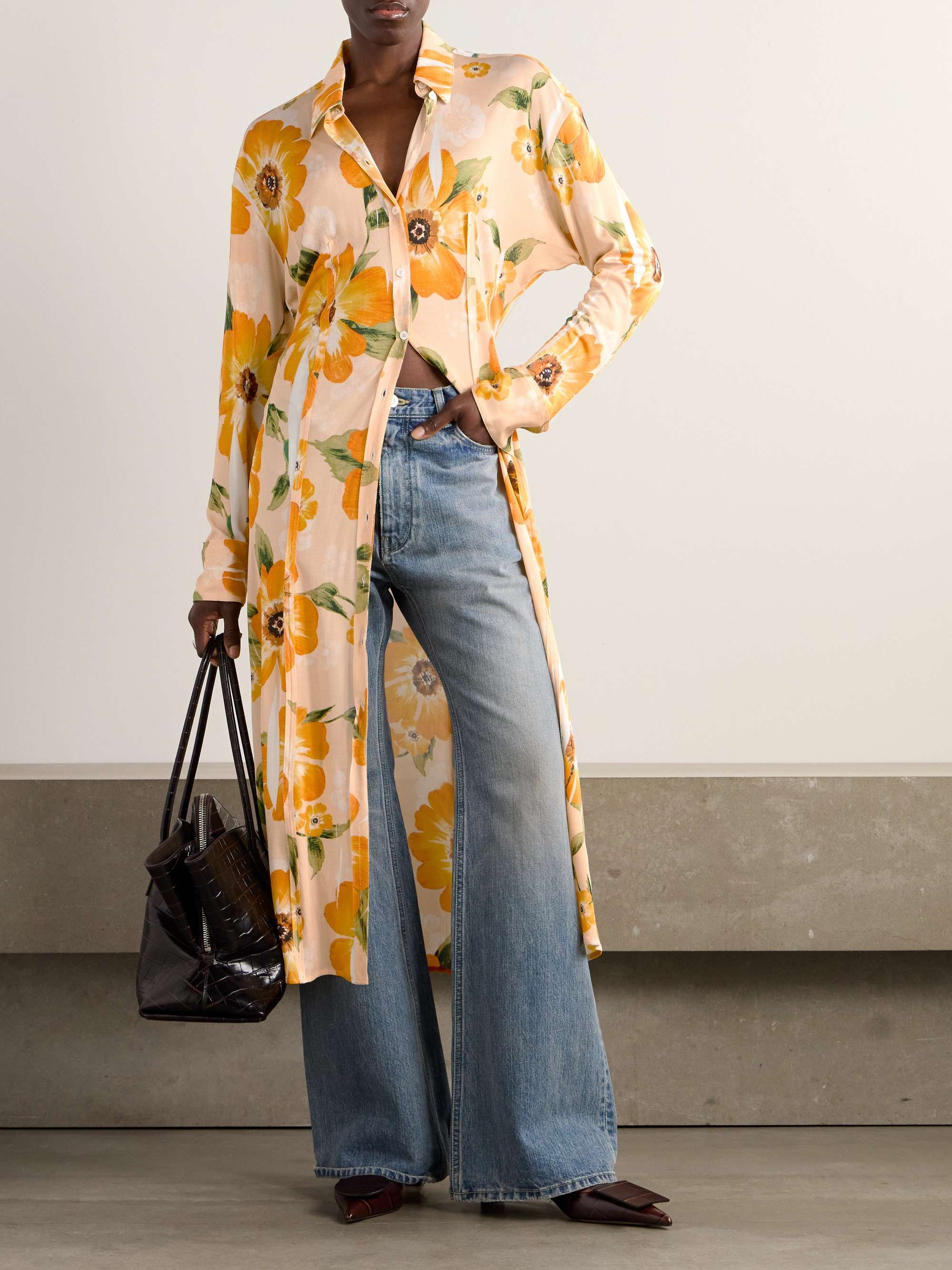 Floral-Print Jersey Midi Shirt Dress