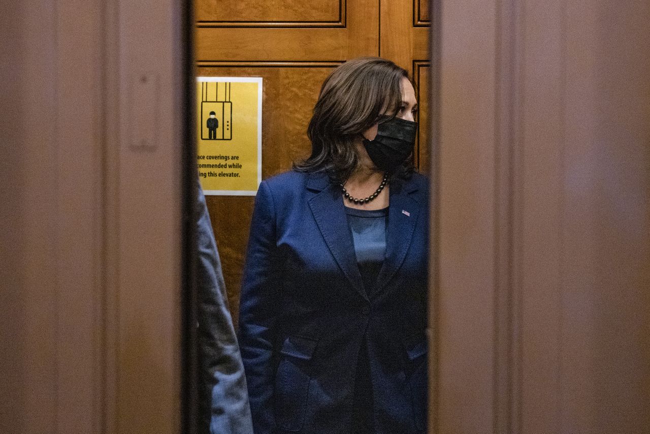 Kamala Harris in an elevator