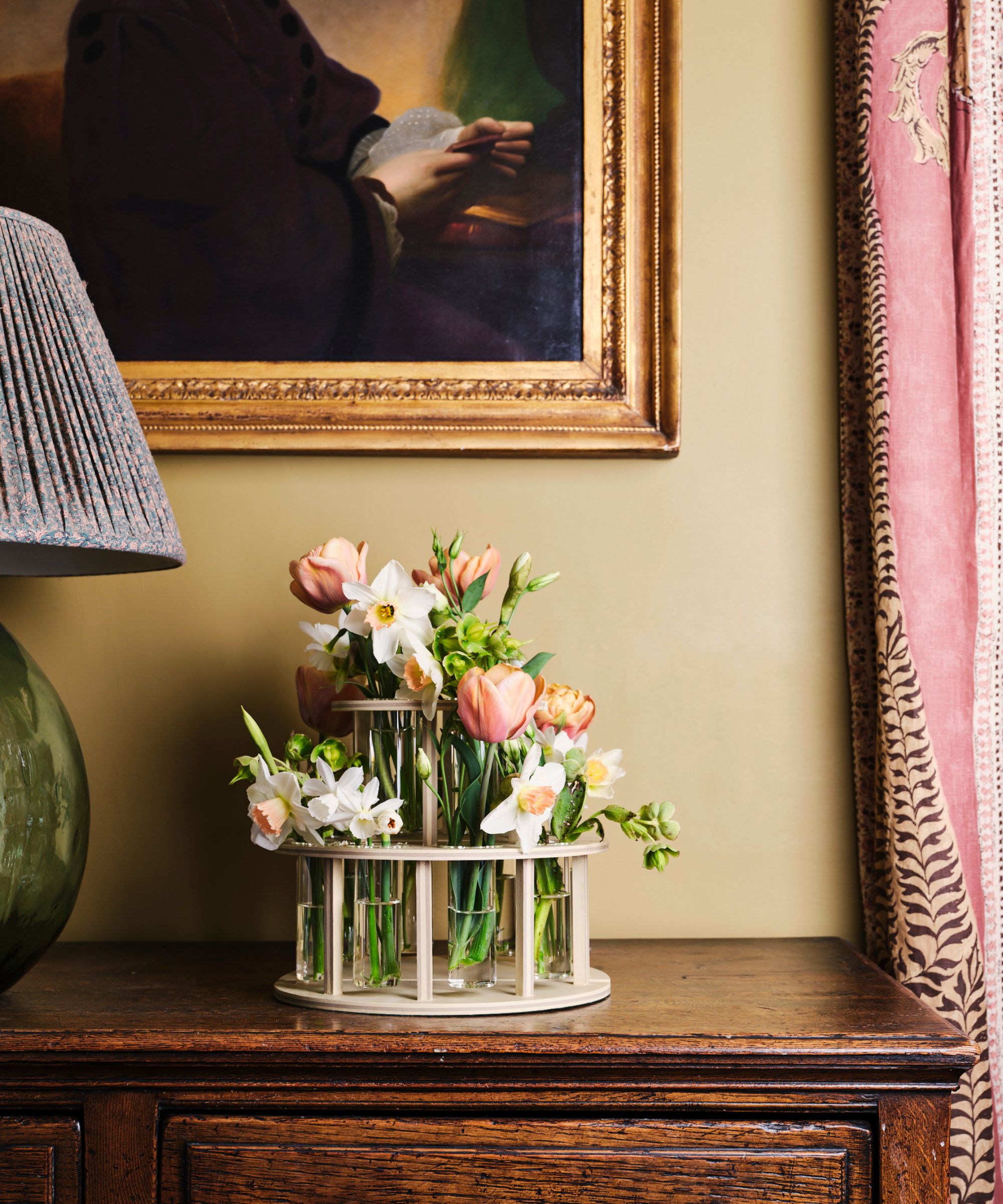 spring florals on an antique dresser for easter spring decor