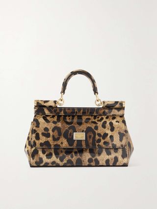 Sicily Small Leopard-Print Patent-Leather Tote