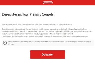 Screenshot showing how you deregister your primary Switch on the Nintendo website