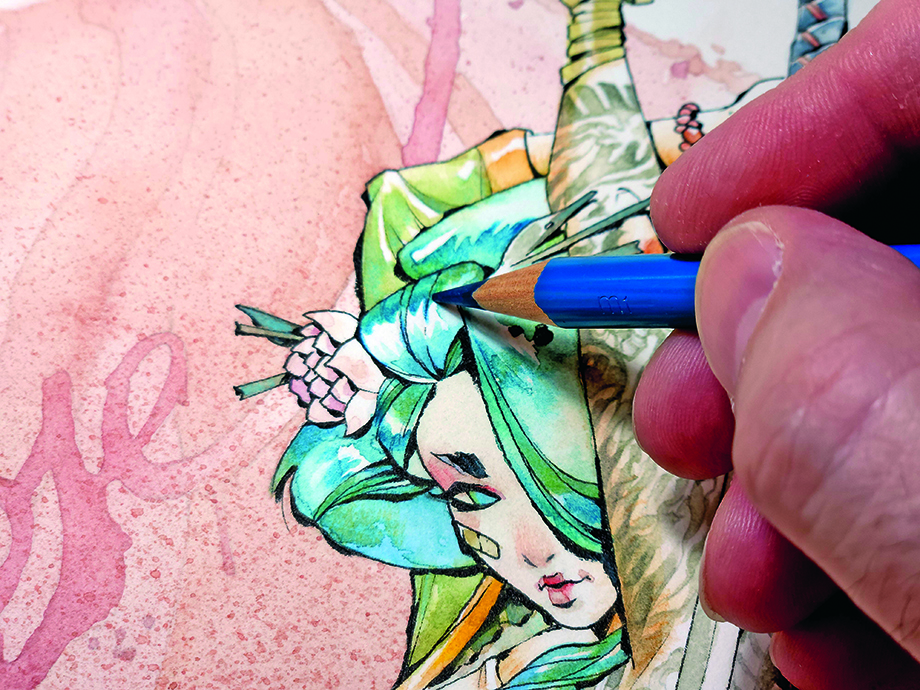 Watercolour geisha; painting details