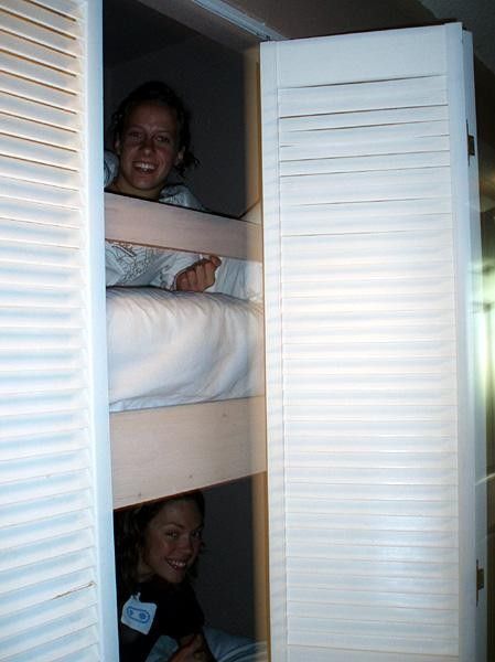 Jen and Gabi sleeping in the closet