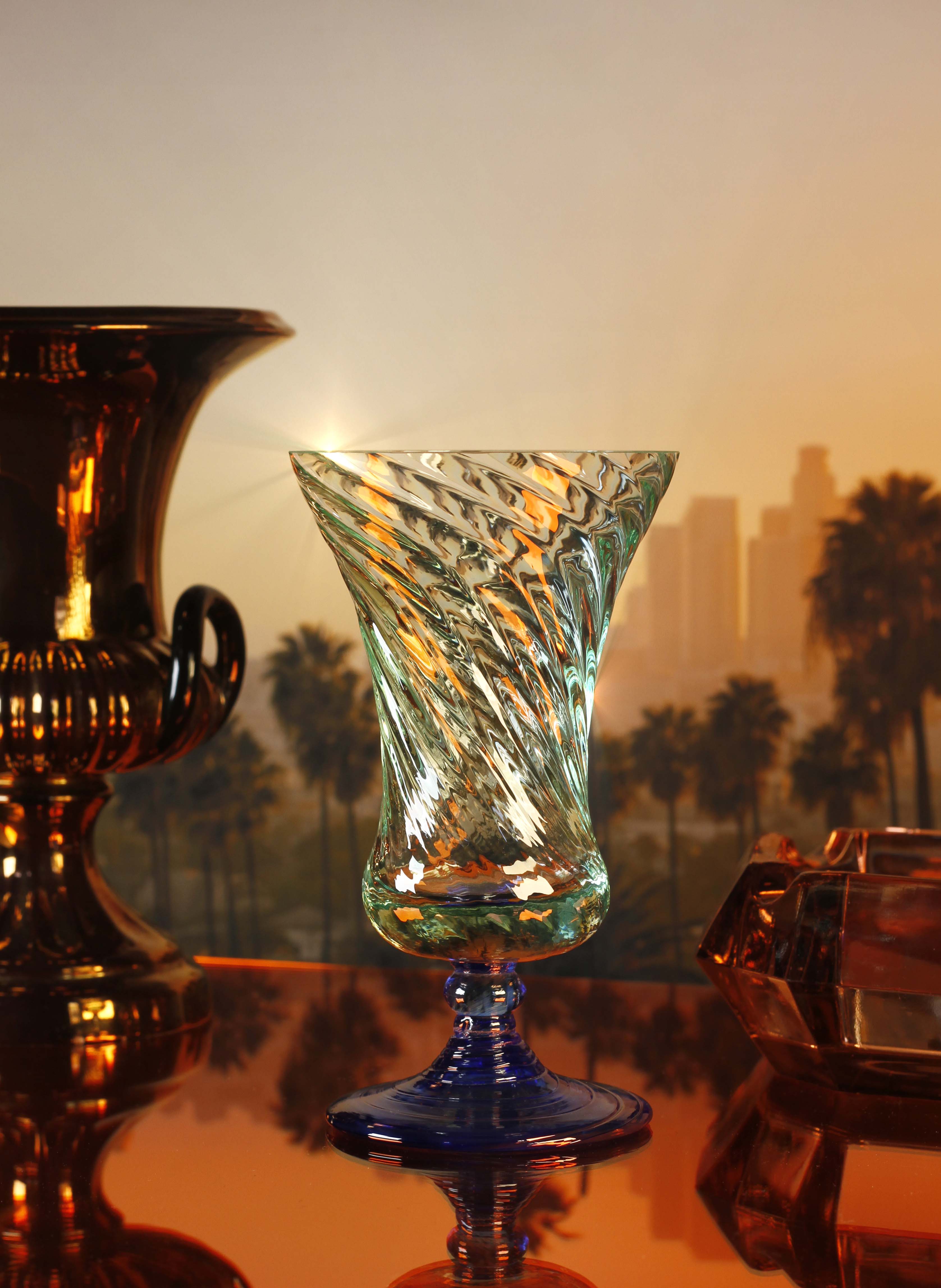 Gergei Erdei Hollywood 1970s inspired glassware with LA in the background