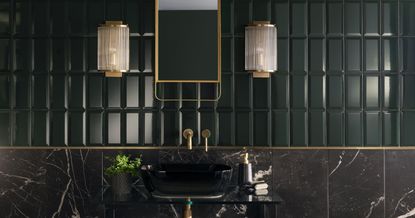 Bathroom subway tile ideas Forest green metro tiles