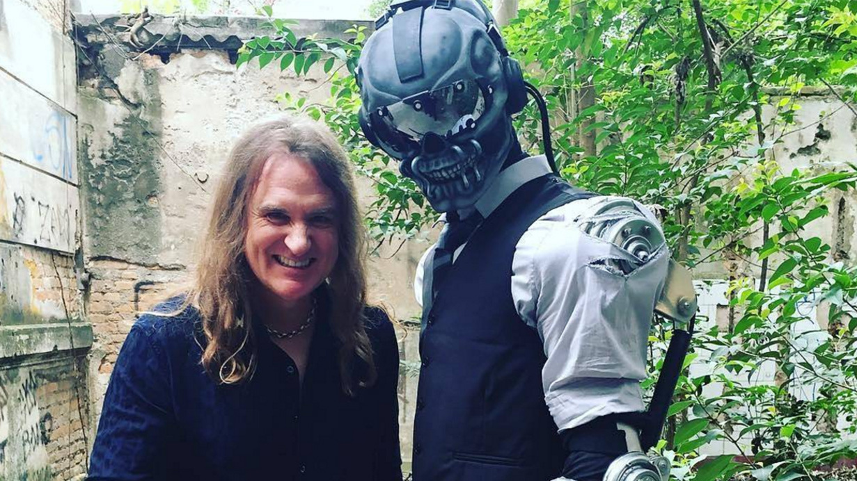 Megadeth bassist David Ellefson with Vic Rattlehead