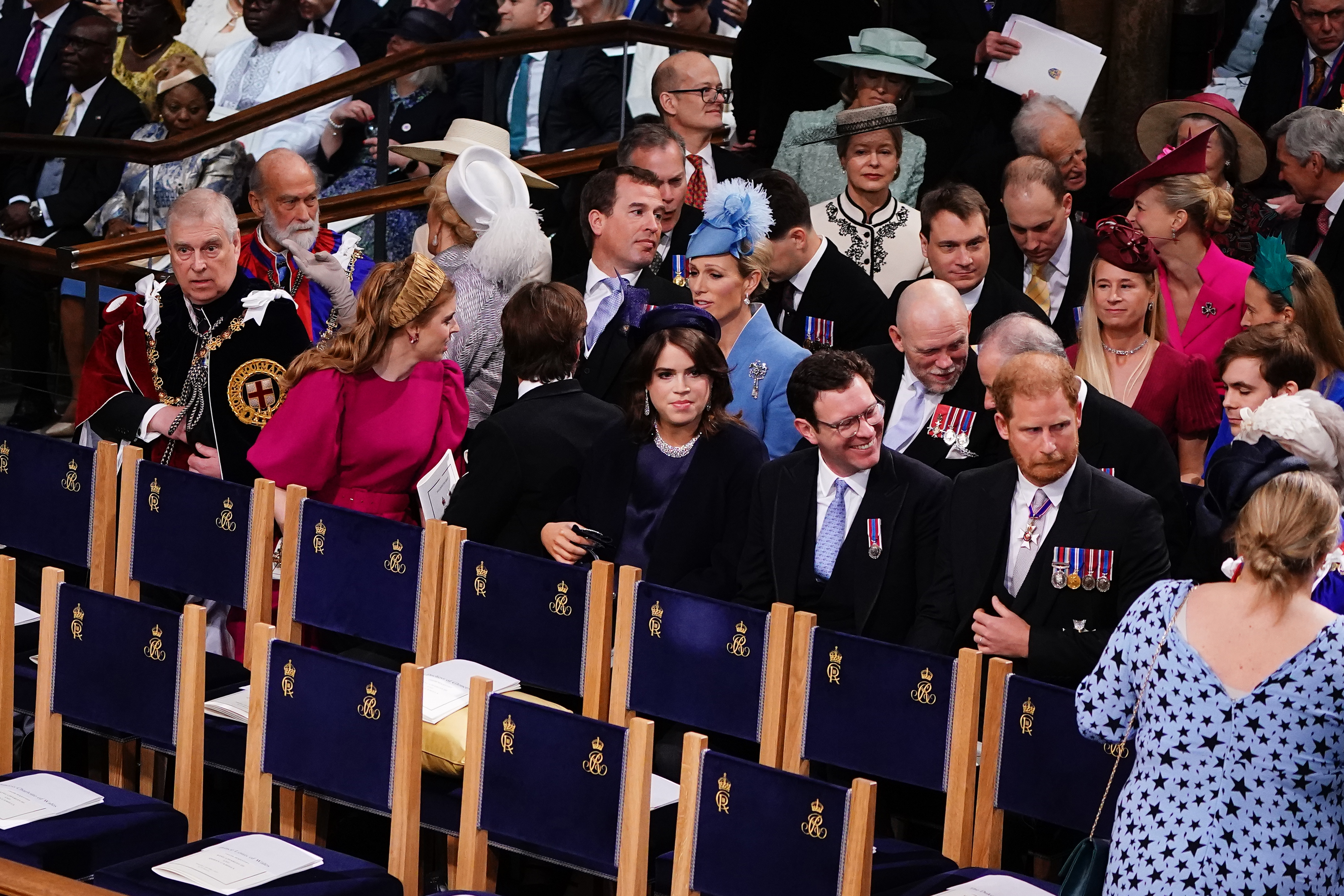 Prince Andrew, Princess Beatrice, Princess Eugenie, Jack Brooksbank, Prince Harry at King Charles's coronation