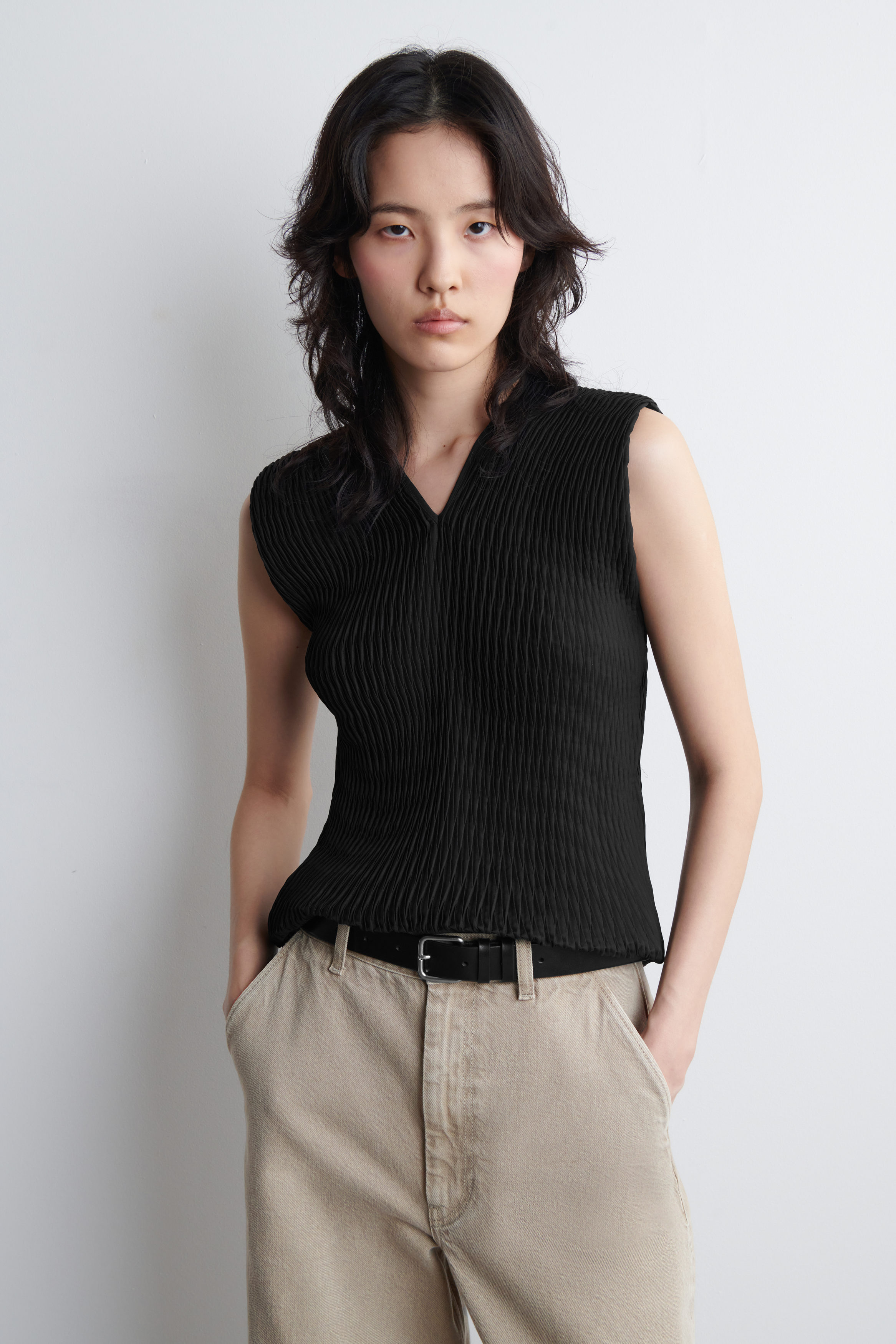 Pleated V-Neck Top
