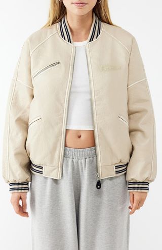 Varsity Faux Leather Bomber Jacket