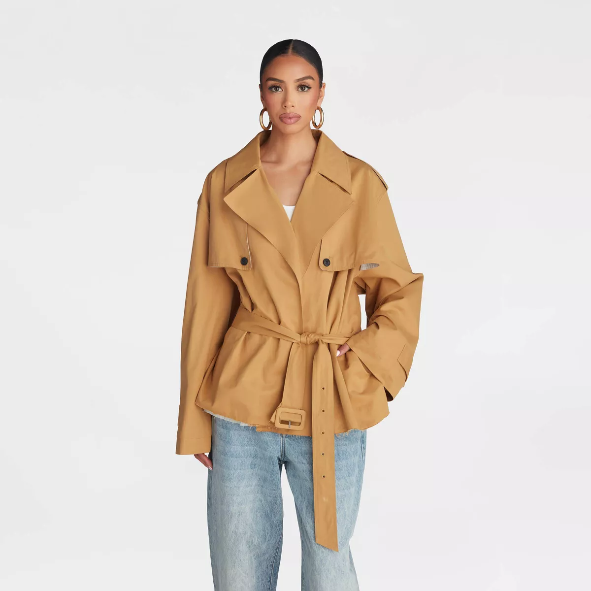 Kbb by Kahlana Women's 'the Belted Cropped Trench Jacket' - Light Brown