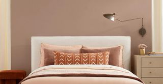 Ducky pink bedroom to show a key interior paint color trend 2023