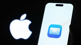 Apple Mail on iPhone with Apple logo in background