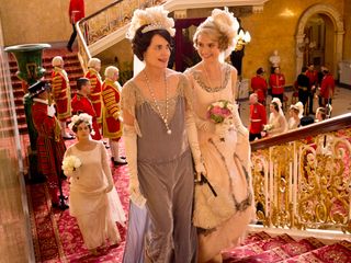 The Downton Abbey cast film scenes in Buckingham Palace