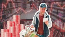 Man looking at his shopping list while carrying a shopping basket