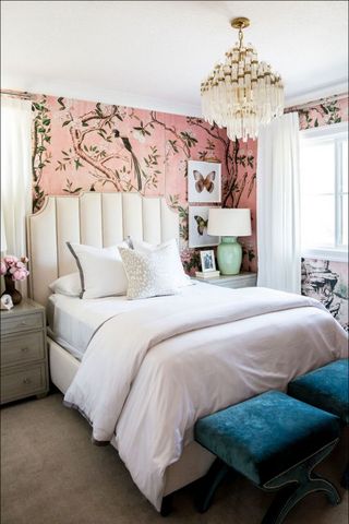 Pink and blue teen girls bedroom