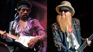 LEFT: Jimi Hendrix at Electric Lady Studios, in New York CIty, August 14, 1970. RIGHT: Billy Gibbons onstage, July 29, 2017