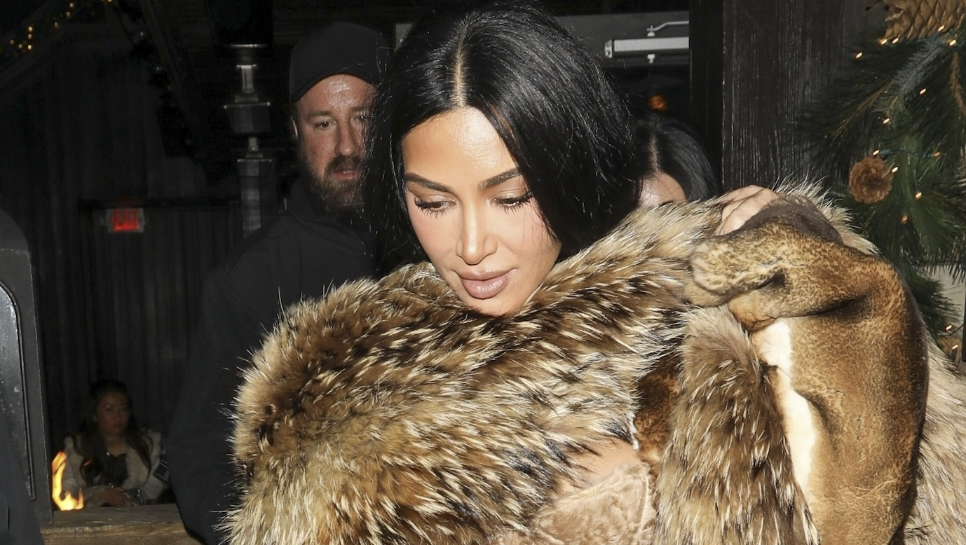 Kim Kardashian was seen exiting Italian restaurant Casa Tua after dinner, wearing a luxurious fur coat as she left the place during her winter getaway in Aspen