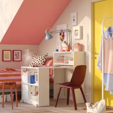 IKEA BILLY Bookcase with foldable table in a colourful bedroom