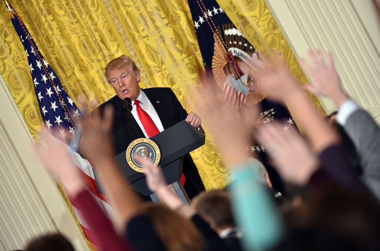 Donald Trump holds a solo press conference at the White House