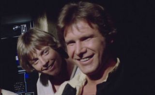 Mark Hamill and Harrison Ford on the set of "Star Wars: A New Hope"
