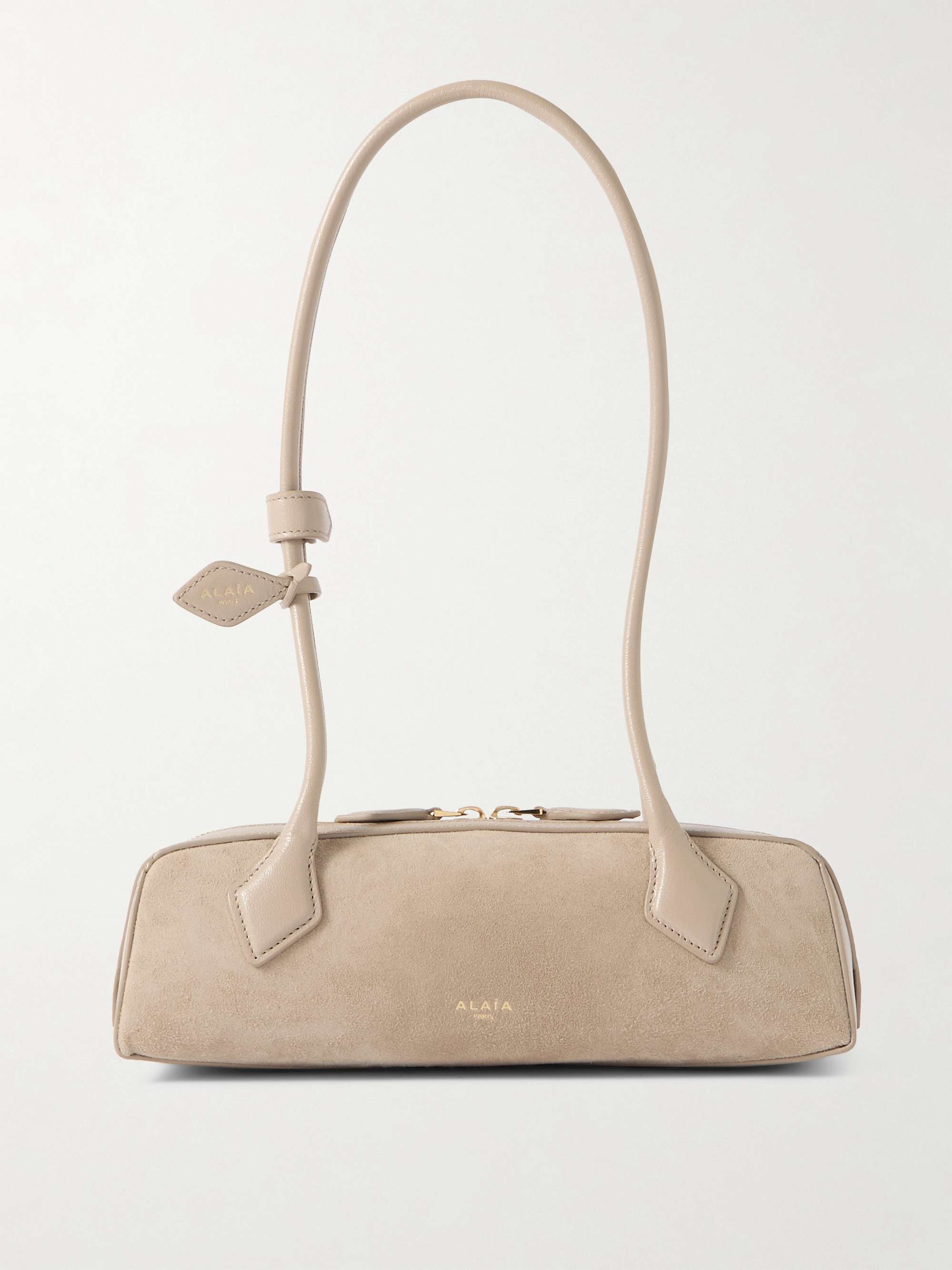 Le Teckel Small Leather-Trimmed Suede Shoulder Bag