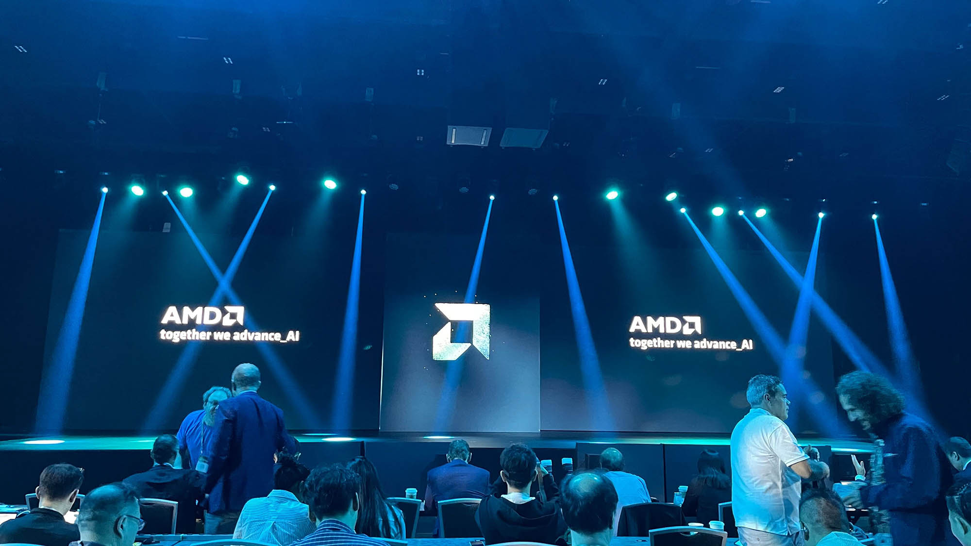 The empty keynote stage at AMD Advancing AI 2025