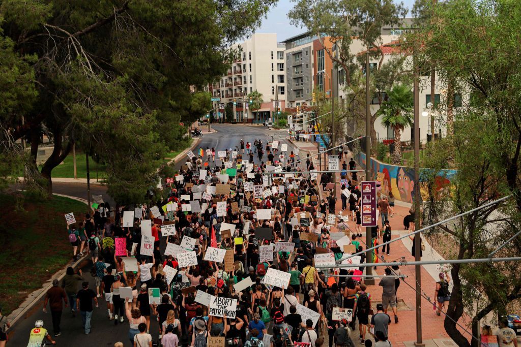 Abortion rights activist protests during a Pro Choice rally near the Tucson Federal Courthouse in Tucson, Arizona