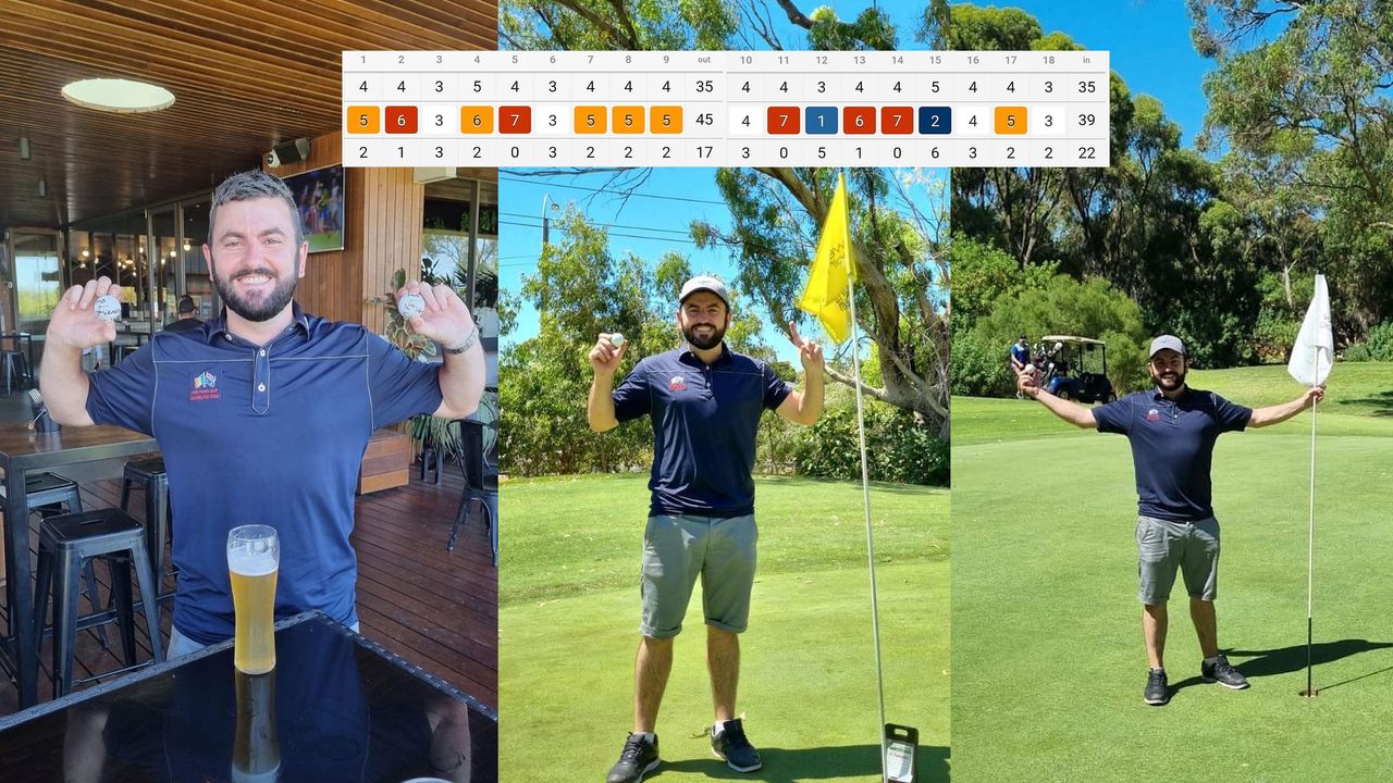 Montage of images featuring the golfer who made a hole-in-one and albatross in the same round