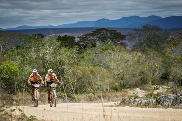 A team on a long lonely section of stage 6