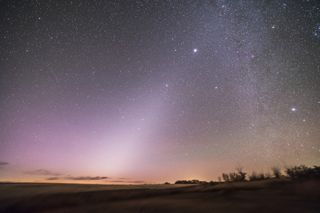 Zodiacal light becomes visible after sunset in late February.