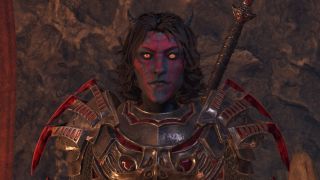 Oblivion The Crimson Cave - A close-up shot of Mehrunes' Harbinger in a cave.