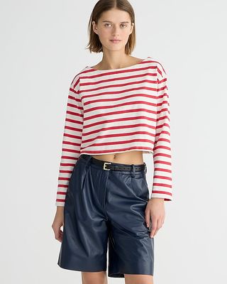 Cropped Boatneck T-Shirt in Mariner Cotton