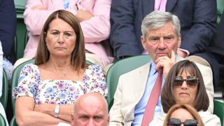 Carole Middleton and Michael Middleton attend Day Three of Wimbledon 2022 at the All England Lawn Tennis and Croquet Club on June 29, 2022 in London, England.