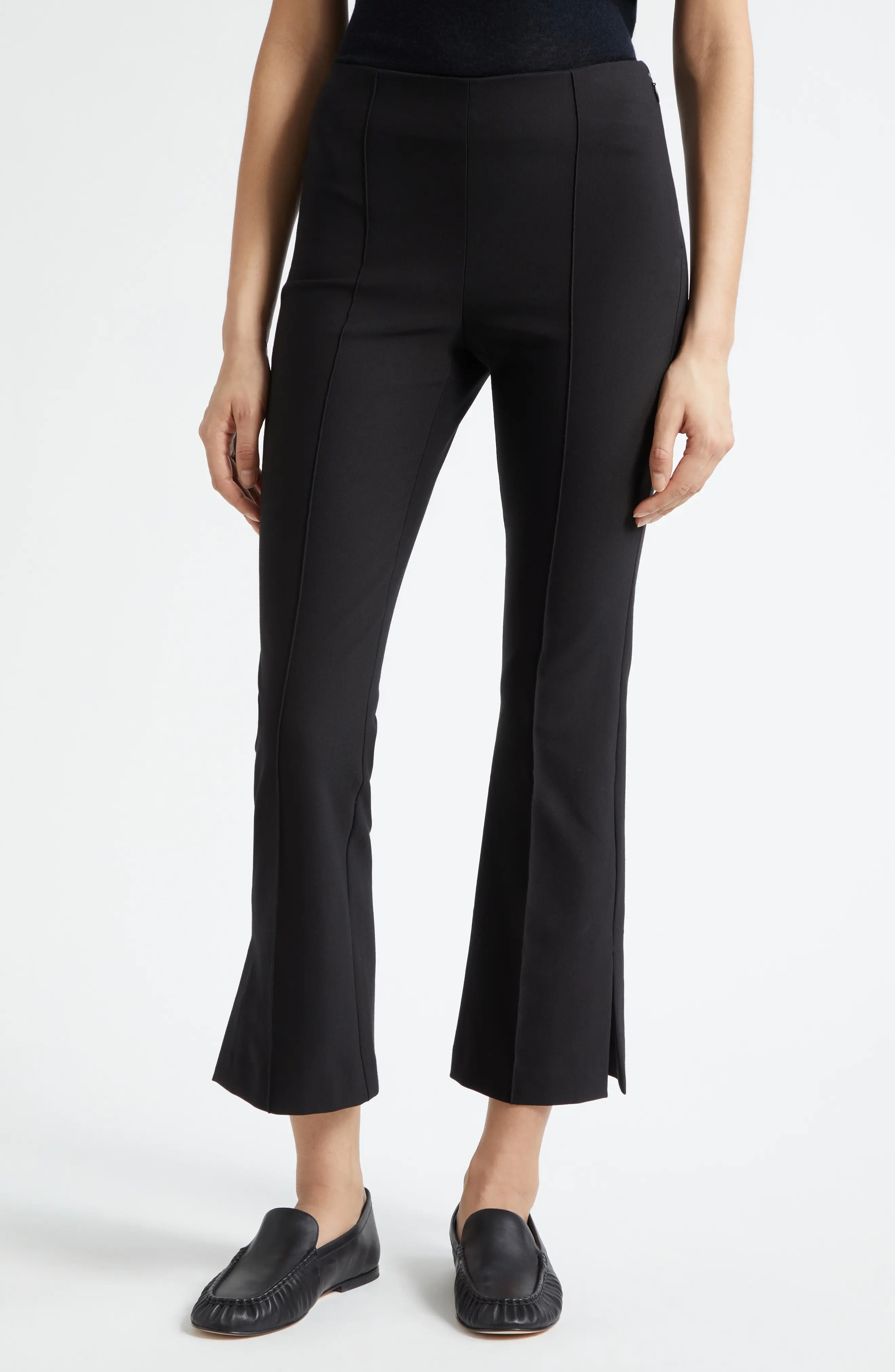 Mid Rise Crop Flare Pants With Side Split Hem