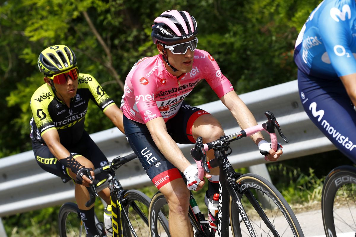 Valerio Conti (UAE Team Emirates) in his first full day in pink