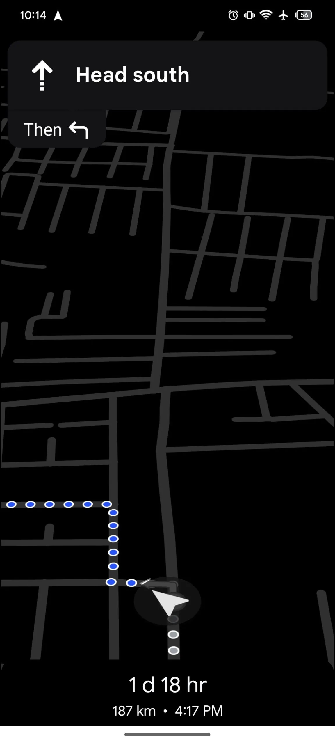 A screenshot of the leaked power saving mode on Google Maps
