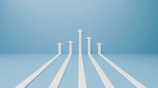 White arrows representing growth reaching upwards on a blue background 