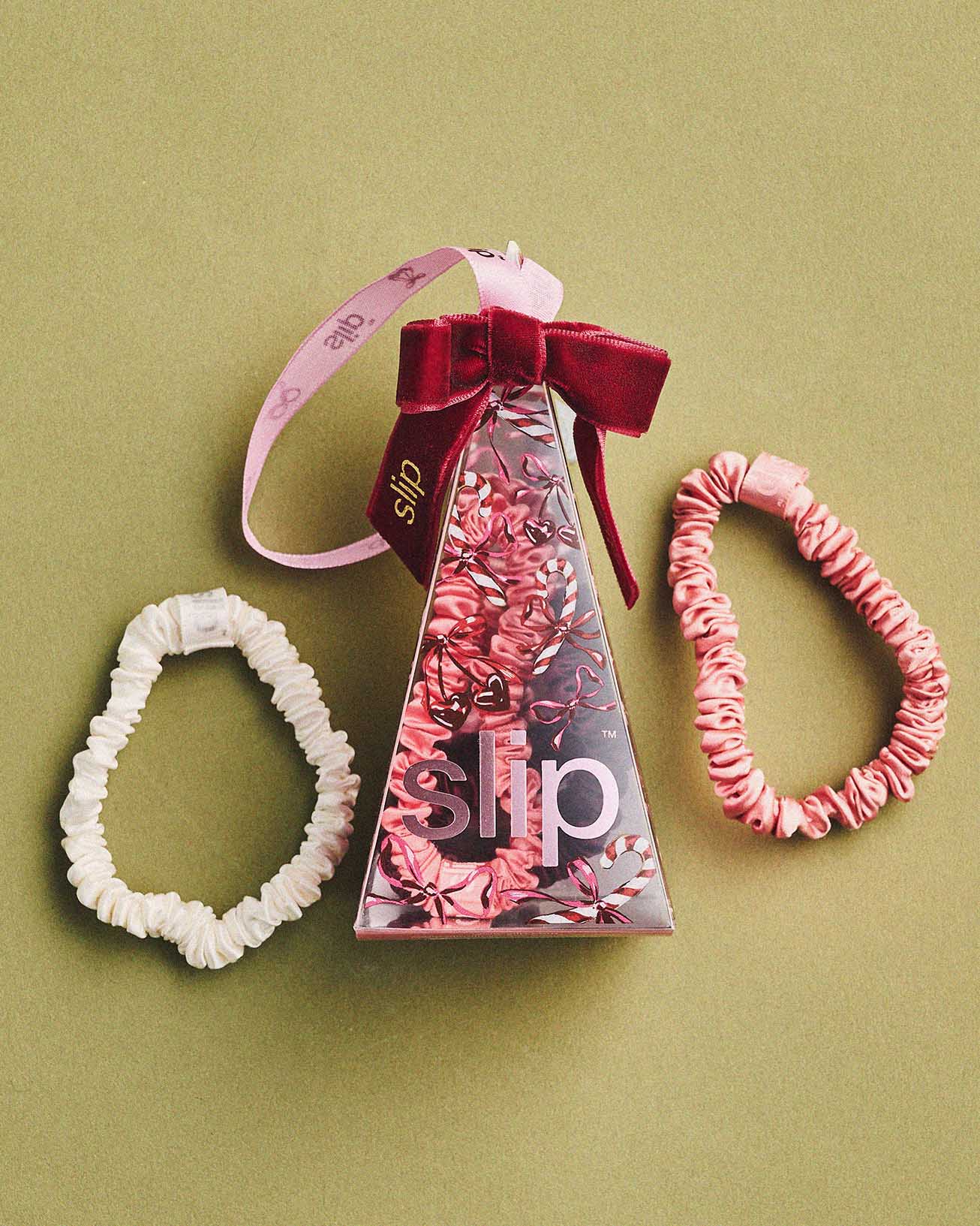 Slip Pure Silk Skinny Scrunchie Ornament - Candy Cane