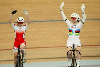 Anna Meares and Rikki Belder clebrate their win.