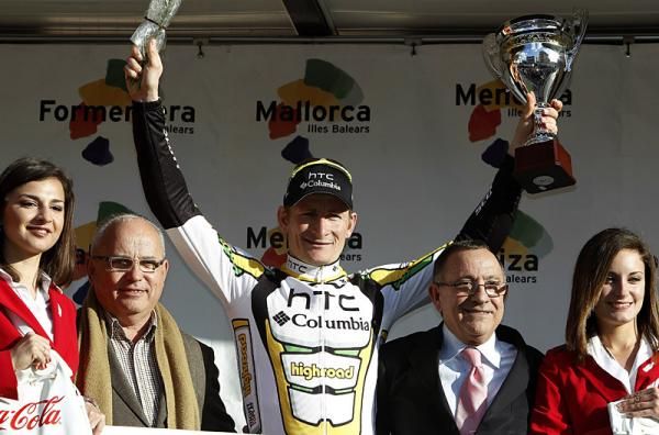 Andr&eacute; Greipel (Team HTC - Columbia) on the podium after his stage win.