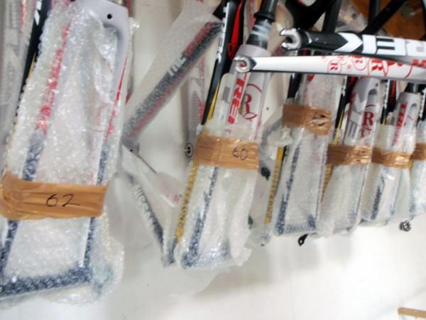 RadioShack riders all use Trek's stock frame sizes, so the team carries a full set of frames to replace bikes that might be destroyed during battle on European roads.