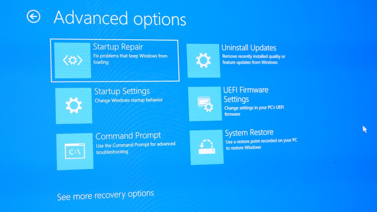 Advanced Startup Menu options screen in Windows 11