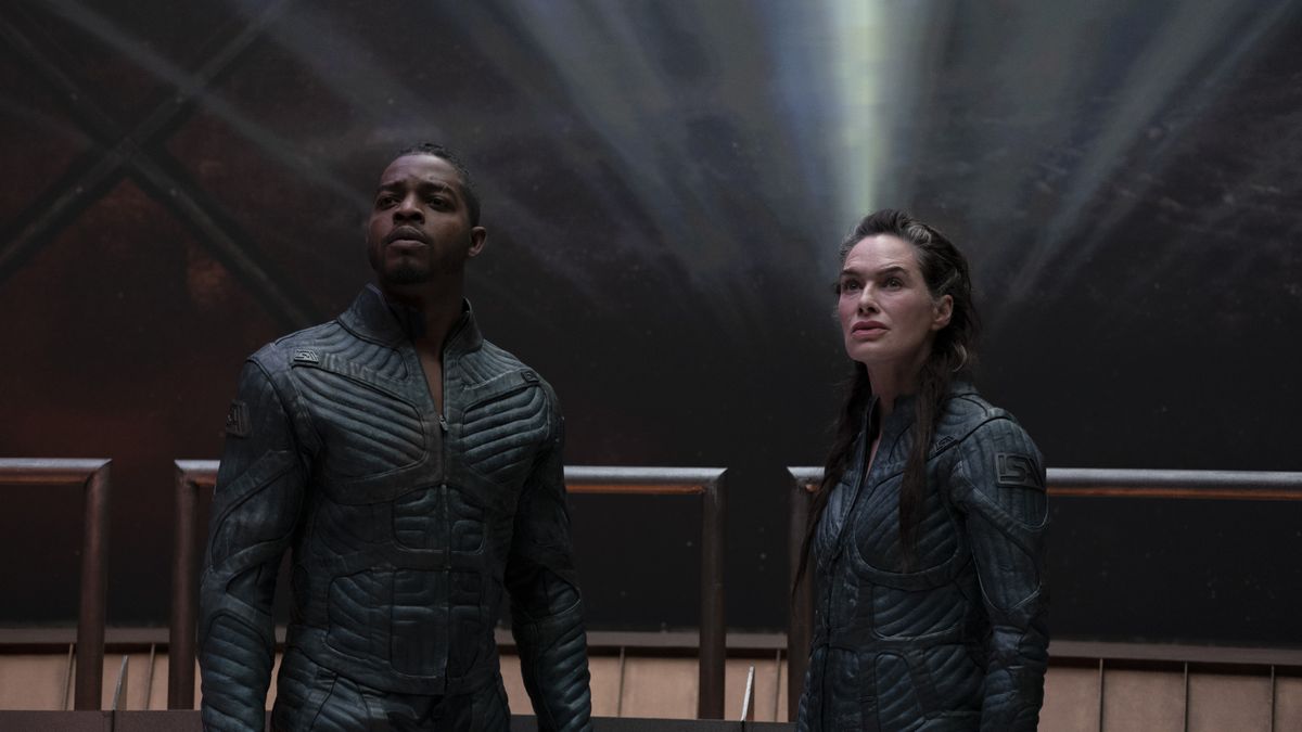 Lena Headey and Stephan James look up in Beacon 23