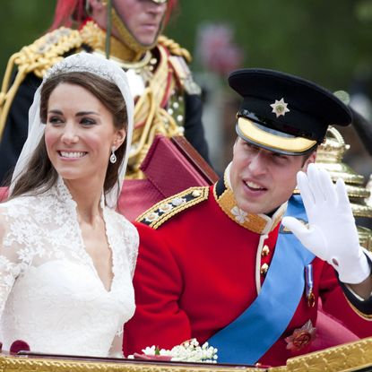 The Prince and Princess of Wales in a carriage after their 2011 wedding ceremony