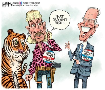 Political Cartoon U.S. Tiger King Joe Biden not electable 2020 election