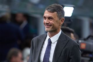 : Paolo Maldini, AC Milan First Team Technical Director smiles prior to the UEFA Champions League semi-final second leg match between FC Internazionale and AC Milan at Stadio Giuseppe Meazza on May 16, 2023 in Milan, Italy. (Photo by Emmanuele Ciancaglini/Ciancaphoto Studio/Getty Images)