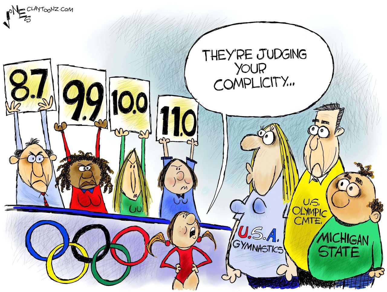 Political cartoon U.S. Larry Nassar USA Womens Gymnastics sexual assault